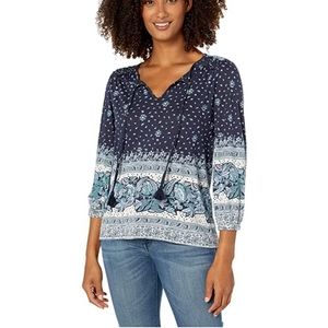 Lucky Brand 3/4 Sleeve Print Peasant Top in Size Medium